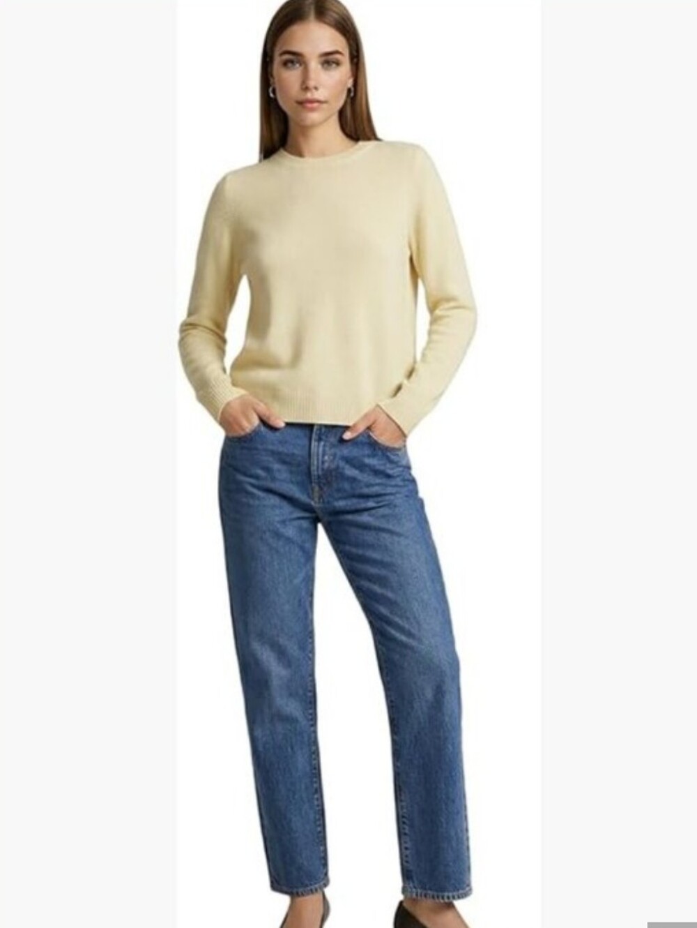 Brooks Brothers 100% Pure Cashmere‎ Crewneck Sweater, Yellow, Women's Size L